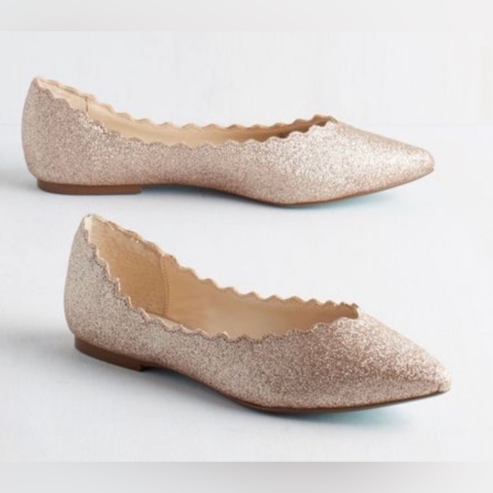 Betsey Johnson Crosby Sparkling Gold Flats.  Size 8.